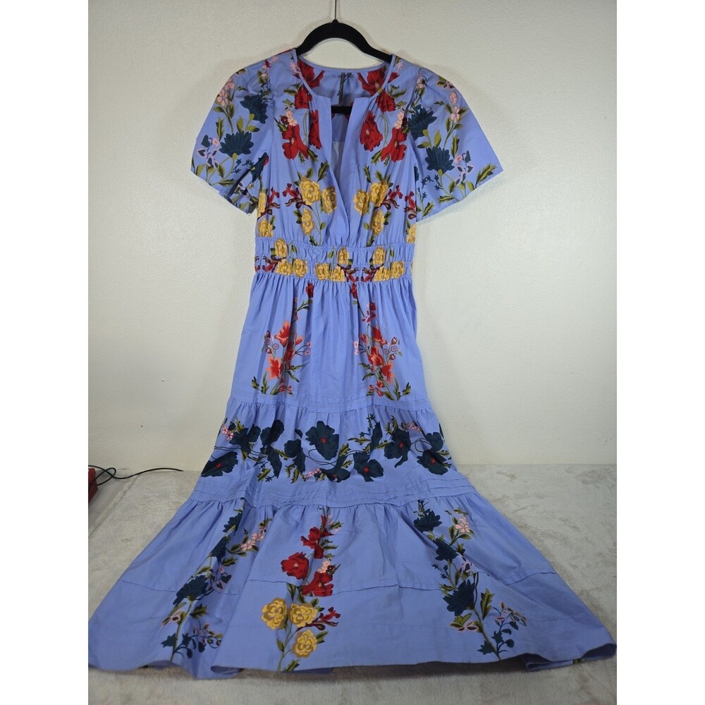 Anthropologie Somerset Maxi in Violet Blue Floral Cotton Tiered Dress Small